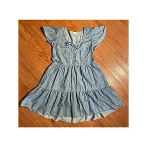 True Craft Women’s Blue Tiered Dress Sz M Cotton Lyocell Boho Fairy Cottagecore